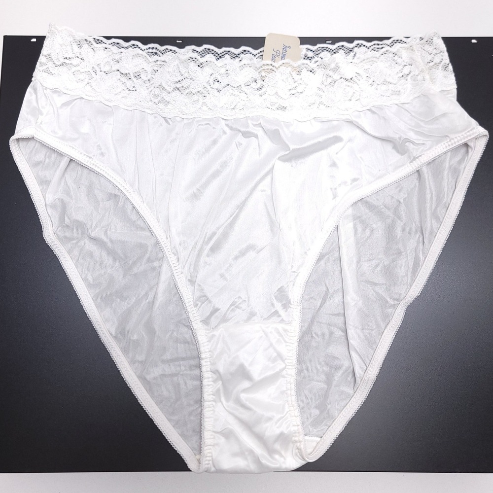 Intimate Pleasures White Patina Nylon Lace Waist Briefs Size 9 Made USA Vintage